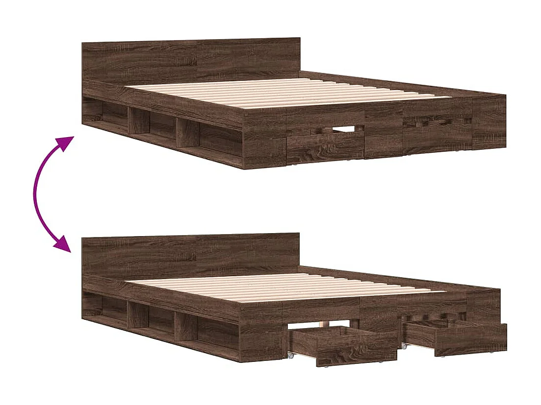 Estrutura cama c/ gavetas derivados madeira carvalho castanho