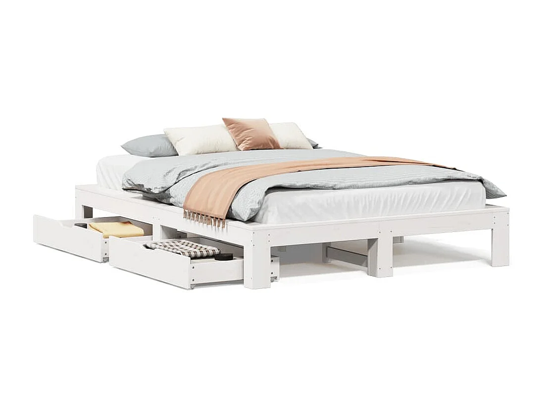Letto senza Materasso Bianco 150x200 cm Legno Massello di Pino