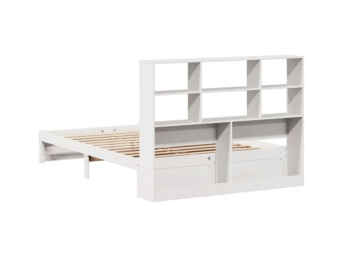 Lit bibliothèque sans matelas blanc 120x200 cm bois pin massif