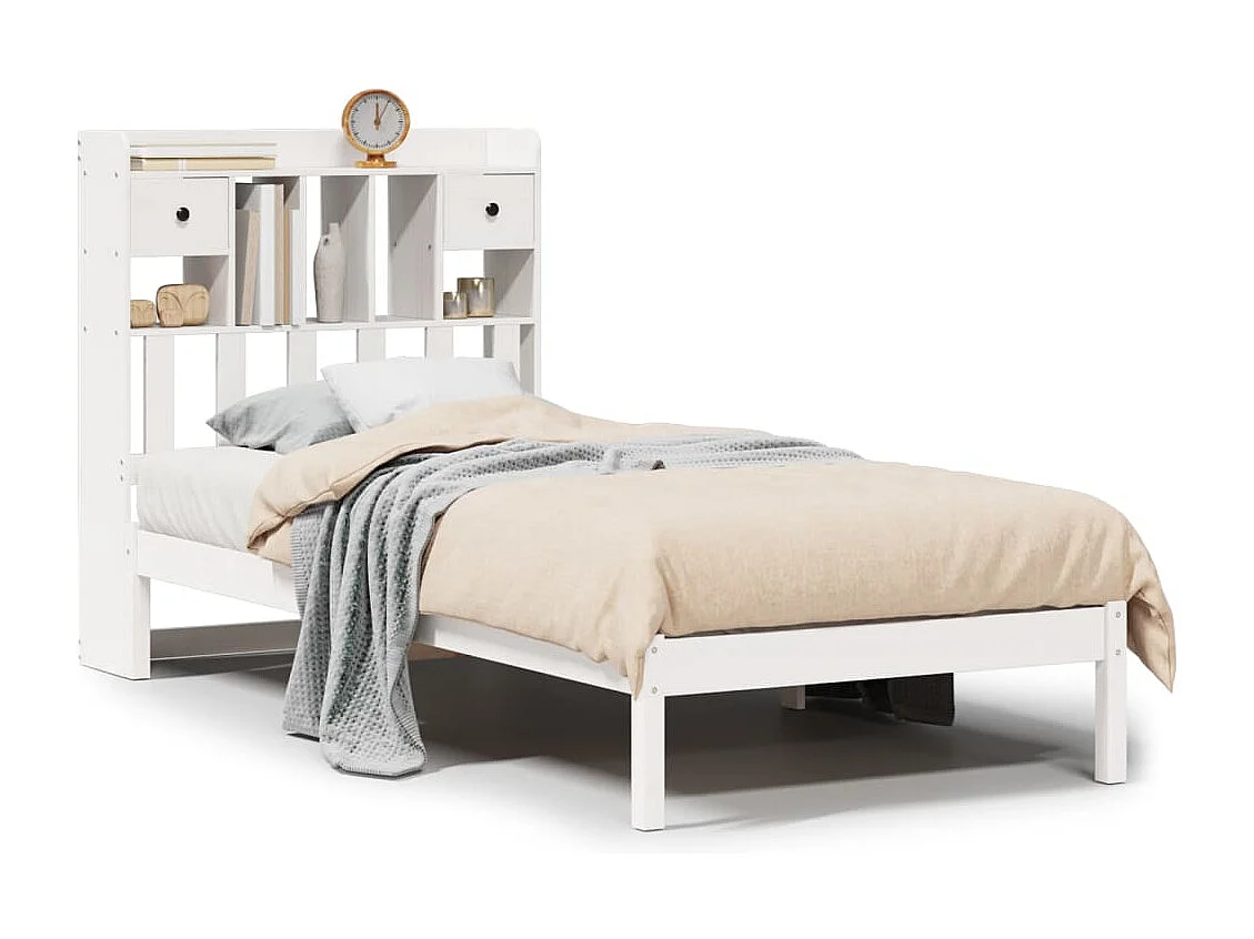 Letto Libreria senza Materasso Bianco 100x200 cm Legno di Pino