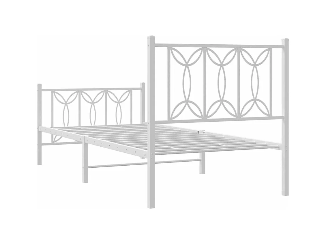 Cadre de lit métal sans matelas avec pied de lit blanc 90x190cm