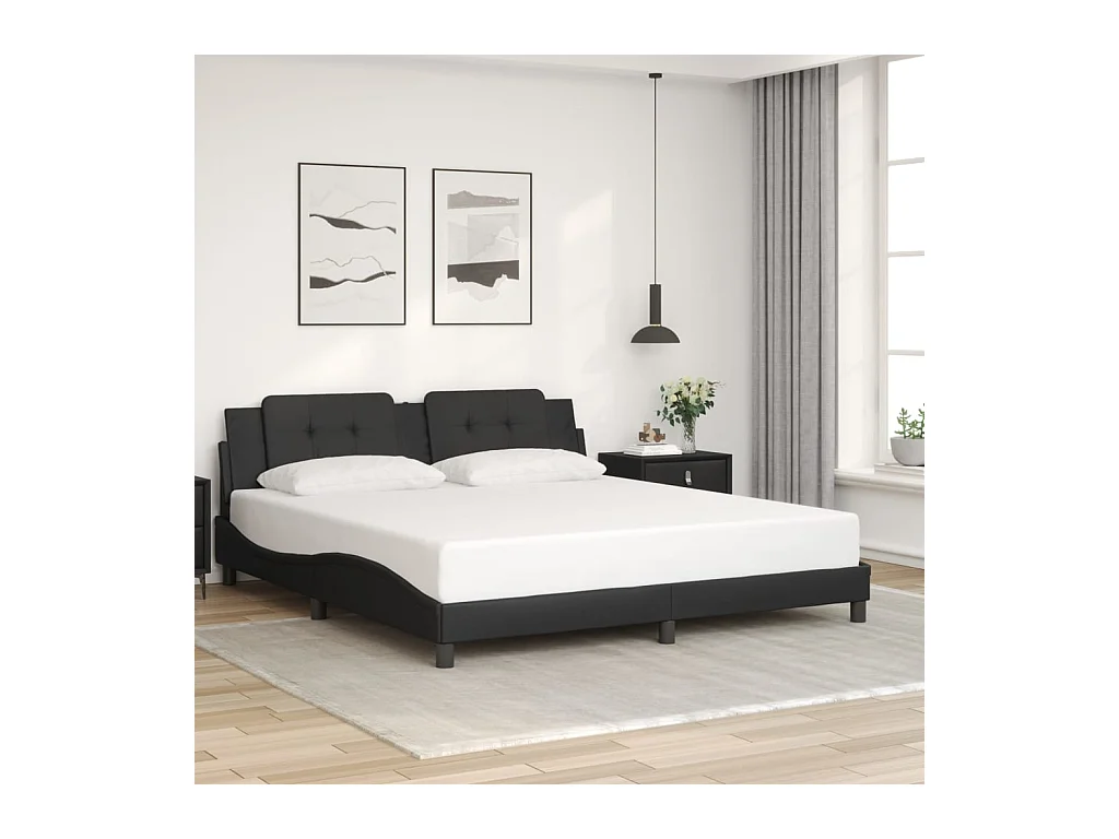 Giroletto con Testiera Nero 180x200 cm in Similpelle