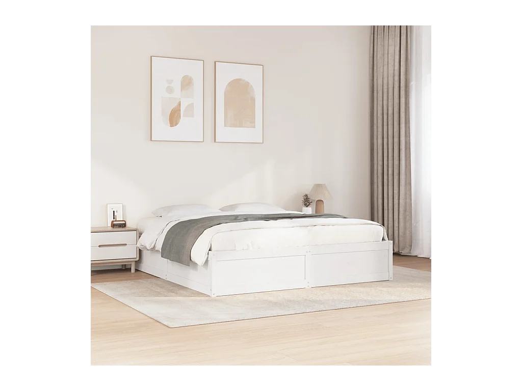 Cadre de lit sans matelas blanc 180x200 cm bois massif de pin