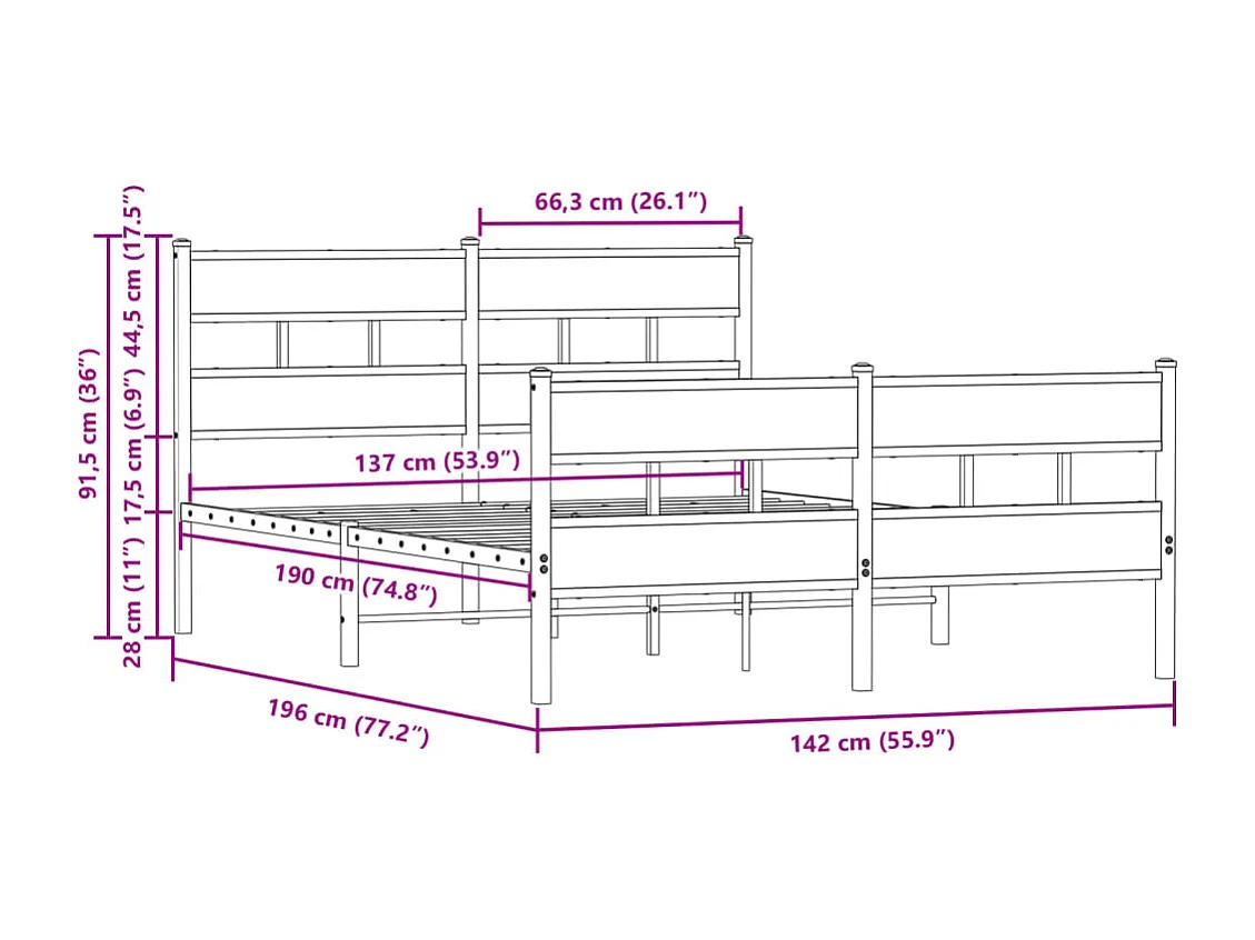 Cadre de lit sans matelas avec tête de lit et pied de lit