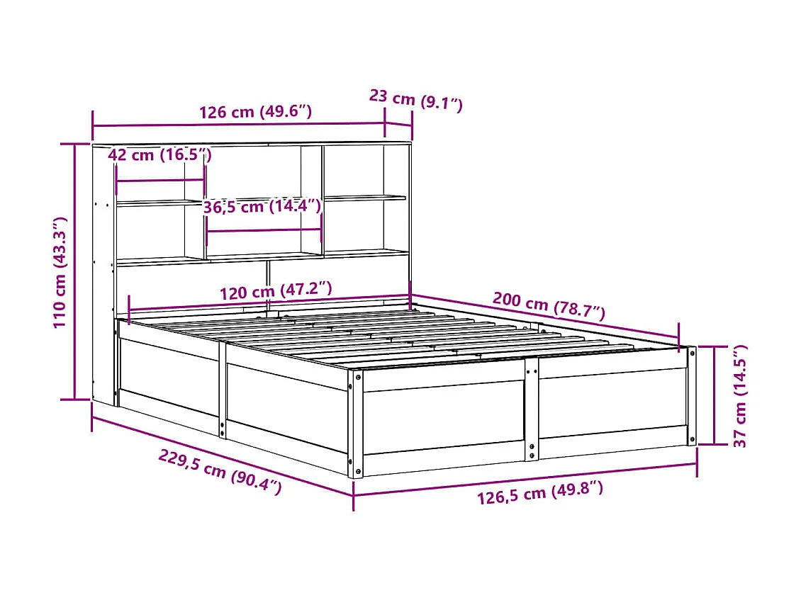 Cadre de lit sans matelas cire marron 120x200cm bois pin massif