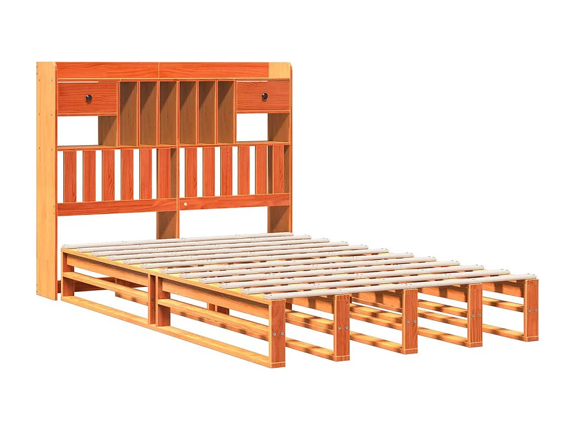 Lit bibliothèque sans matelas cire marron 120x200 cm pin massif