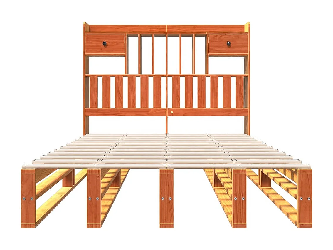 Lit bibliothèque sans matelas cire marron 120x200 cm pin massif