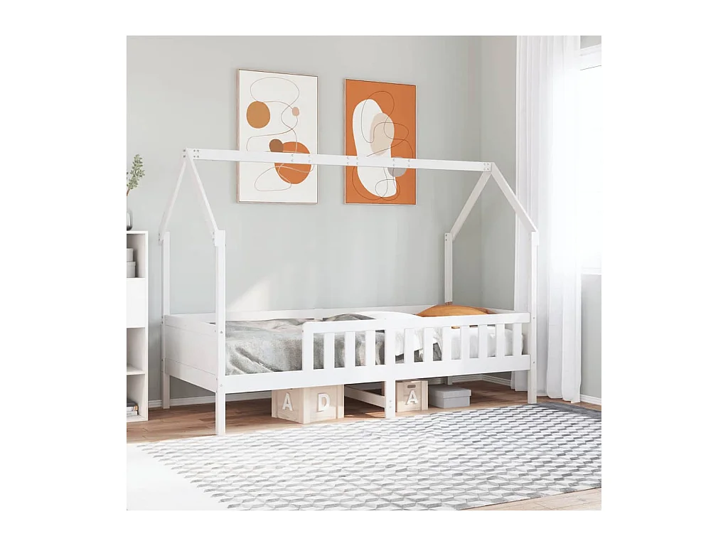 Cama infantil formato de casa 90x190 cm pinho maciço branco