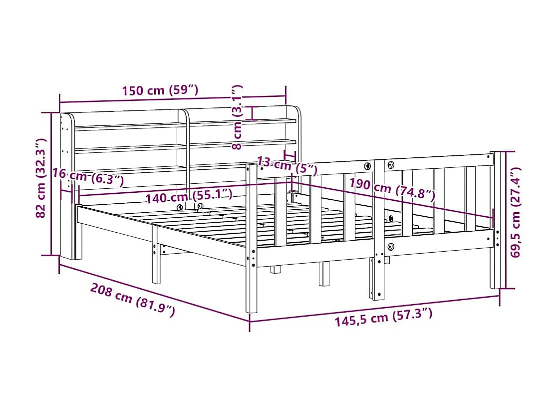 Cadre de lit sans matelas blanc 140x190 cm bois de pin massif