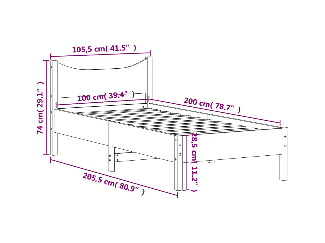 Cadre de lit sans matelas cire marron 100x200cm bois pin massif
