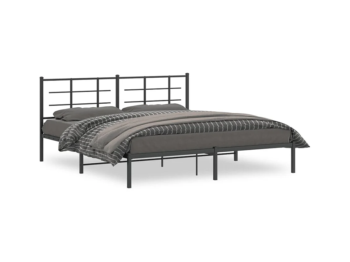 Cadre de lit métal sans matelas avec tête de lit noir 183x213cm