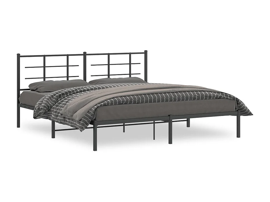 Cadre de lit métal sans matelas avec tête de lit noir 183x213cm