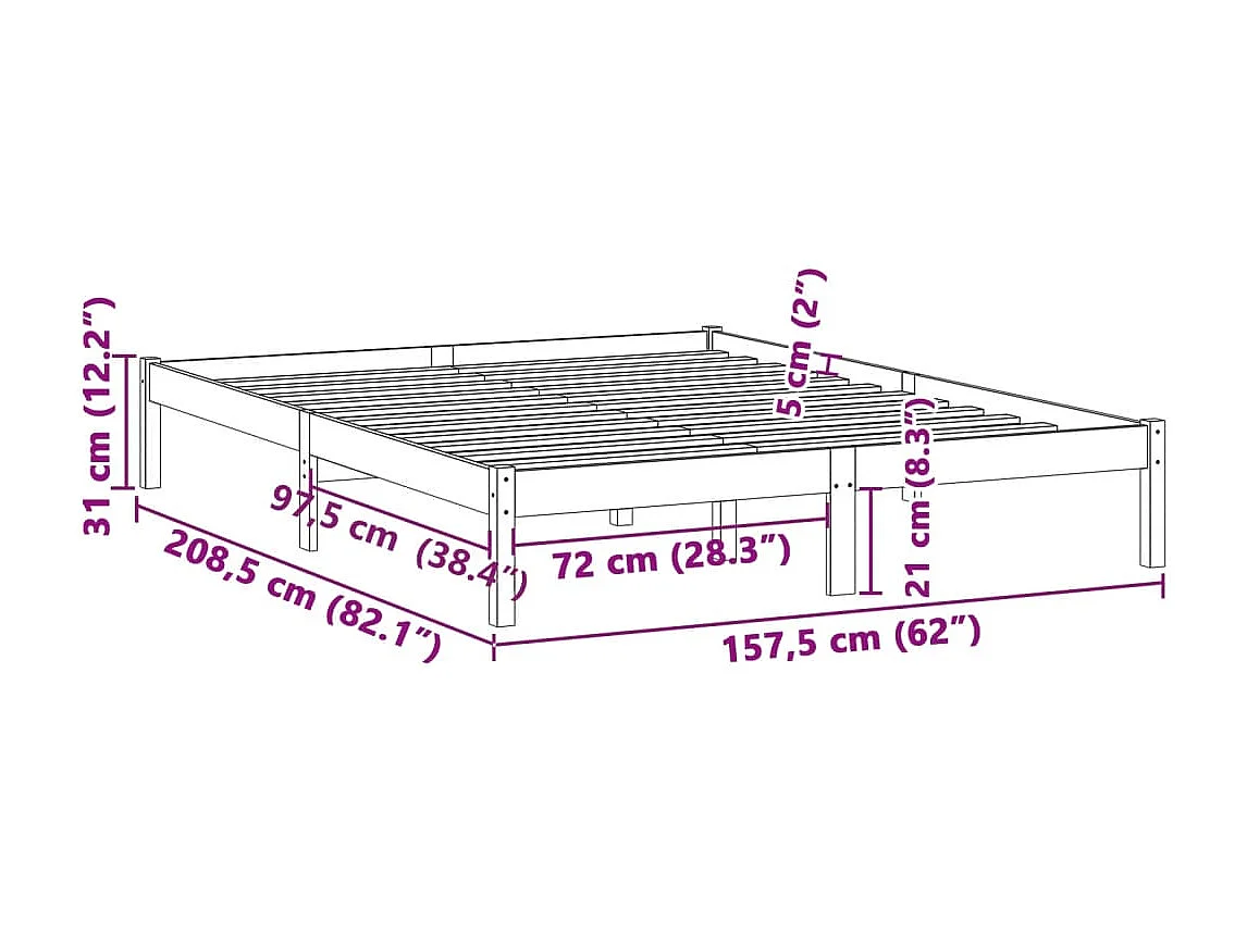 Cadre de lit sans matelas 193x203 cm bois massif de pin