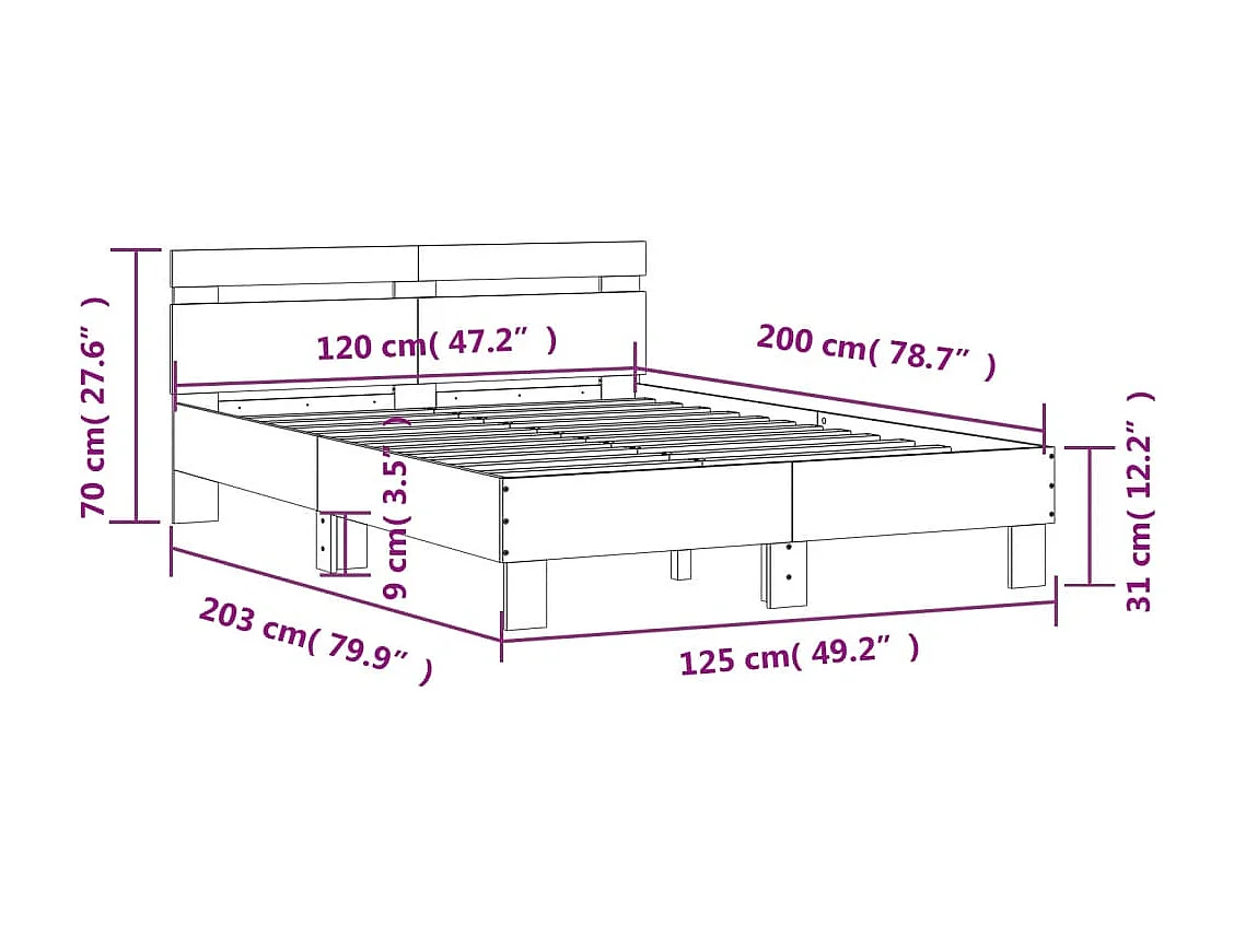 Cadre de lit sans matelas gris béton 120x200 cm