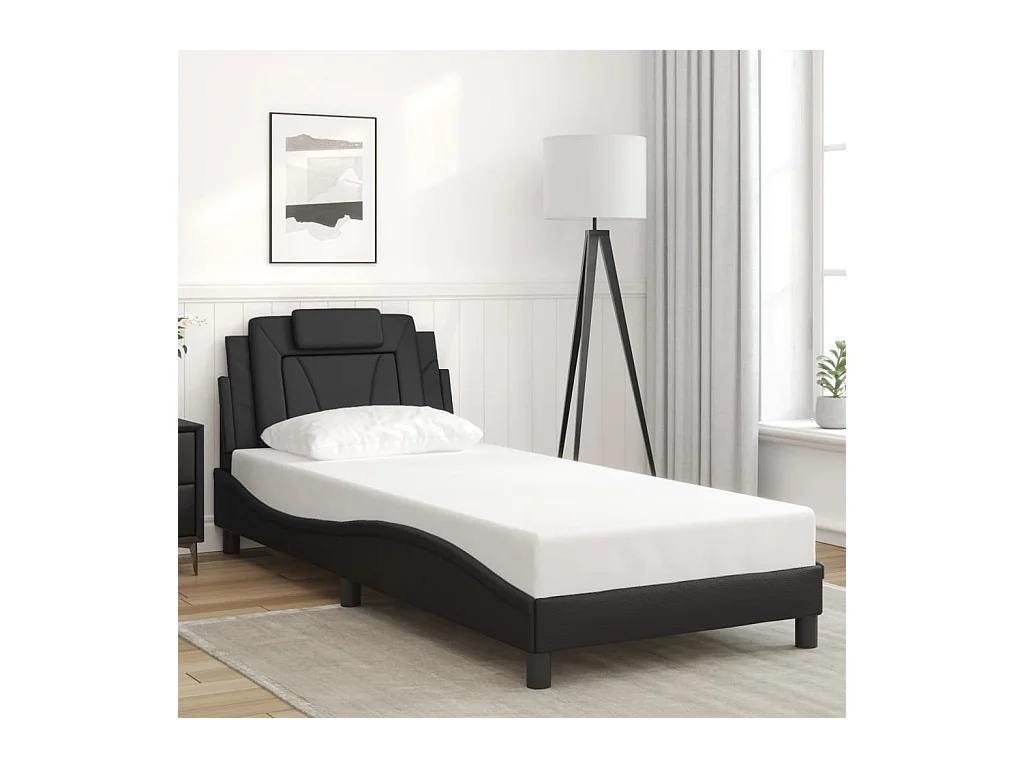 Bettgestell mit Kopfteil Schwarz 90x190 cm Kunstleder