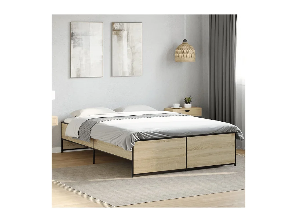 Bettgestell Sonoma-Eiche 120x190 cm Holzwerkstoff und Metall