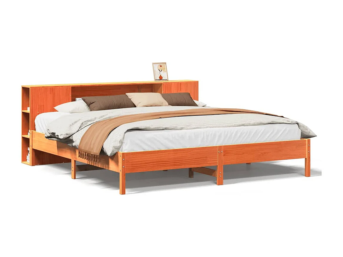 Letto Libreria senza Materasso Marrone Cera 200x200 cm in Pino