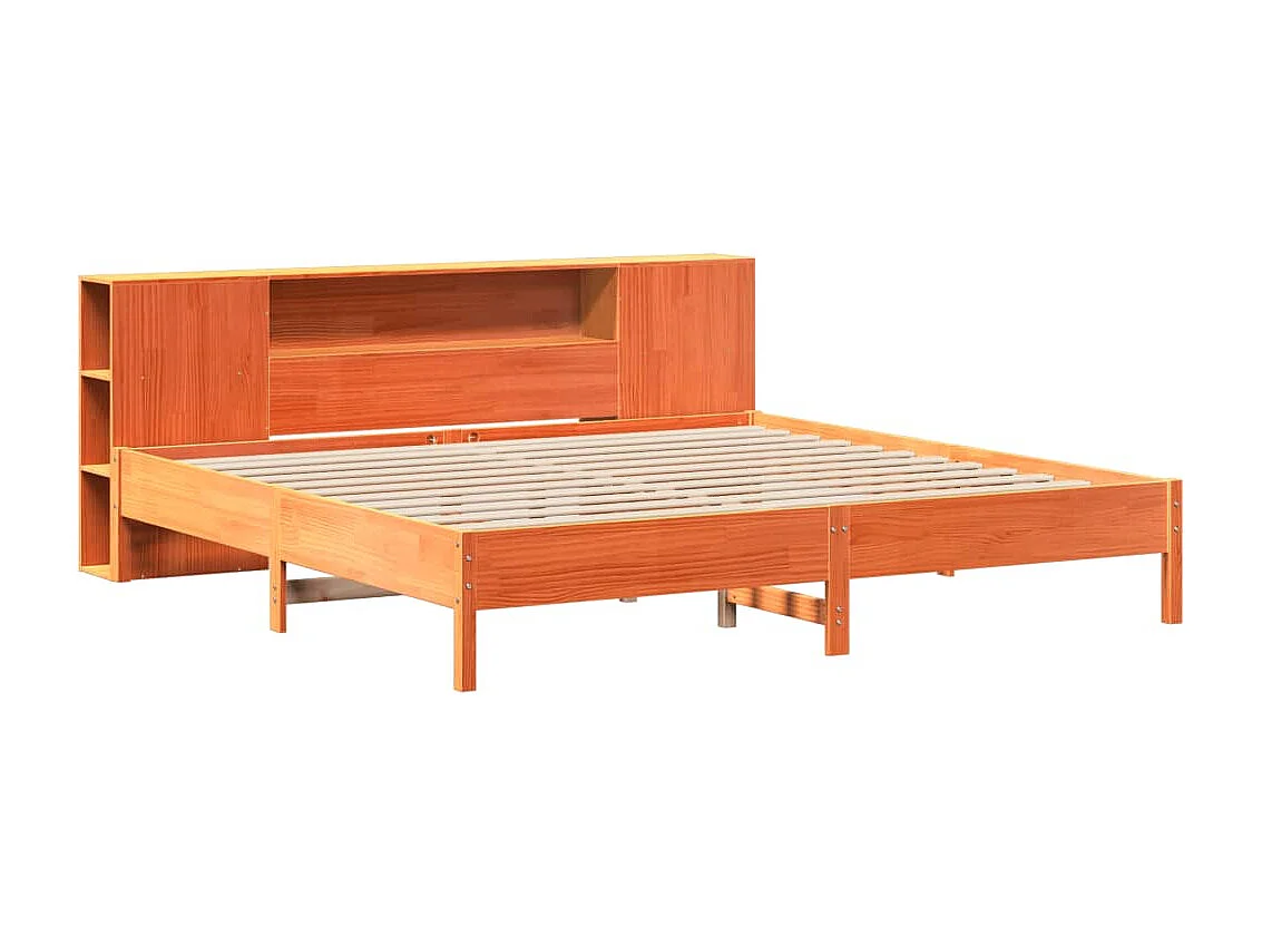Letto Libreria senza Materasso Marrone Cera 200x200 cm in Pino
