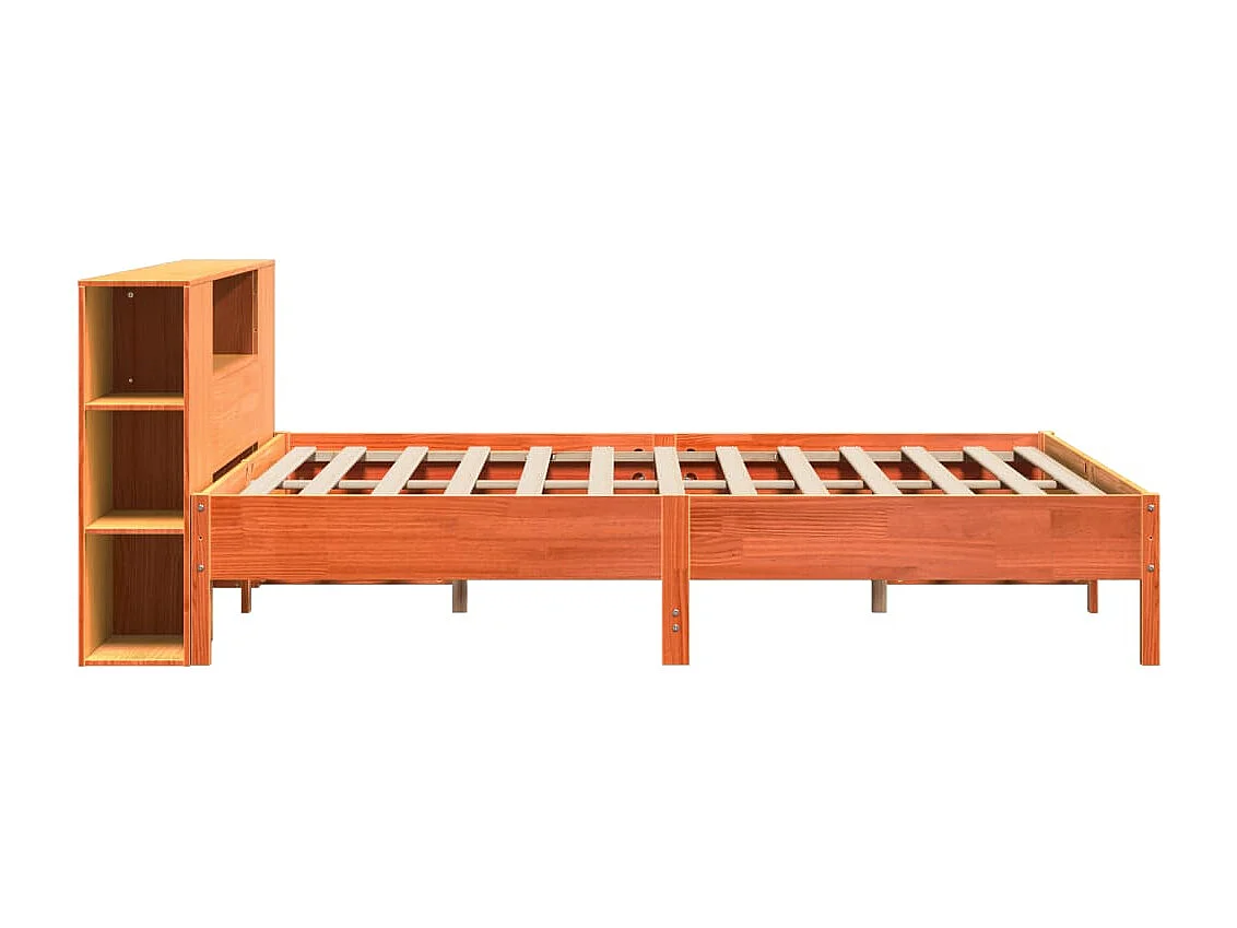 Bed met boekenkast zonder matras grenenhout wasbruin 200x200 cm