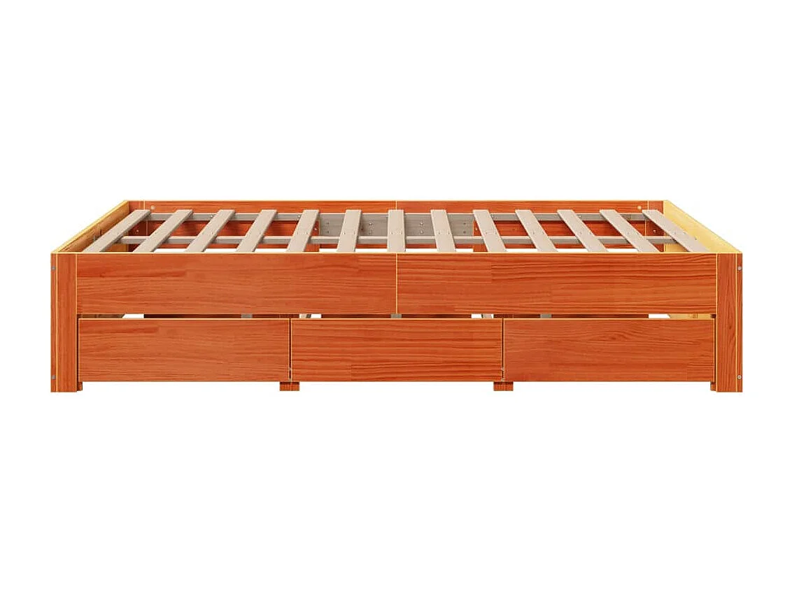 Cadre de lit sans matelas avec tiroirs brun cire 140x200 cm pin