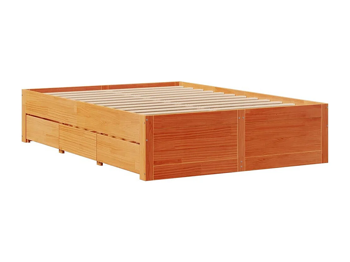 Massivholzbett ohne Matratze mit Schubladen Braun 140x200 cm
