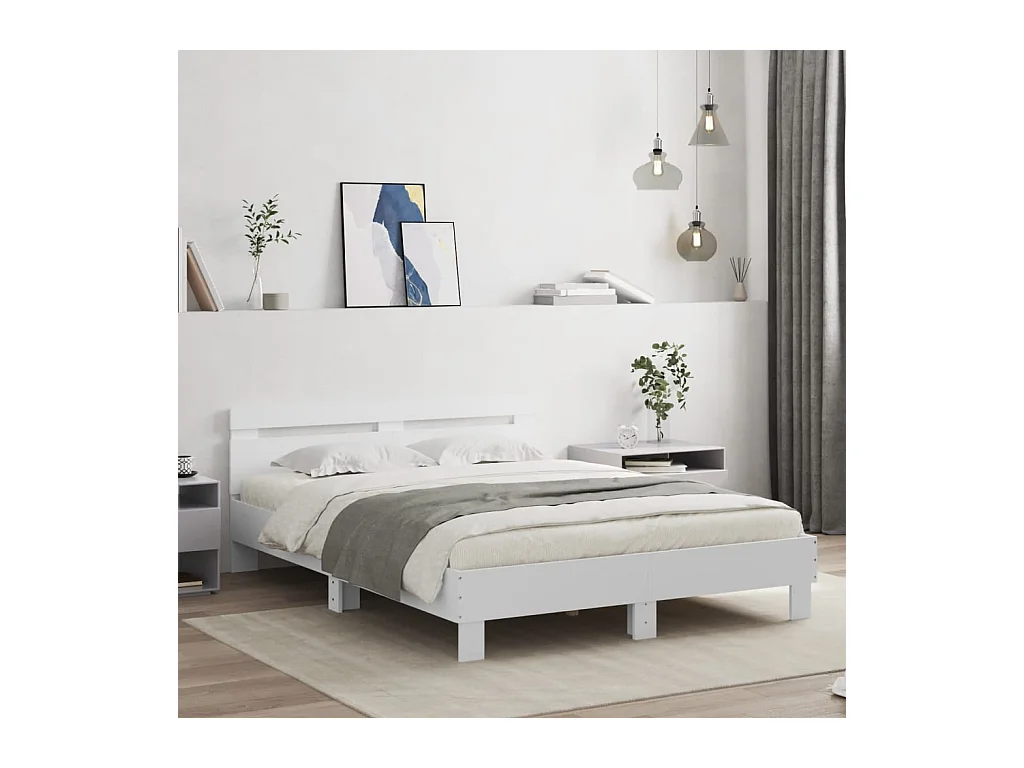 Bedframe met hoofdeinde bewerkt hout wit 150x200 cm