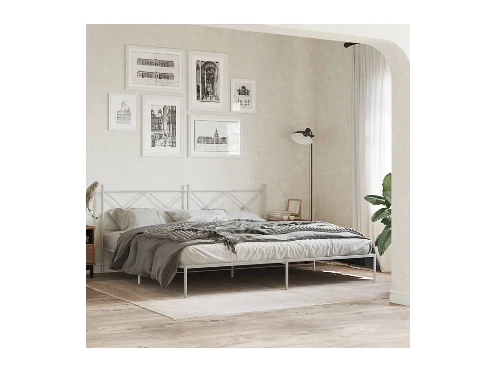 Cadre de lit métal sans matelas et tête de lit blanc 193x203 cm