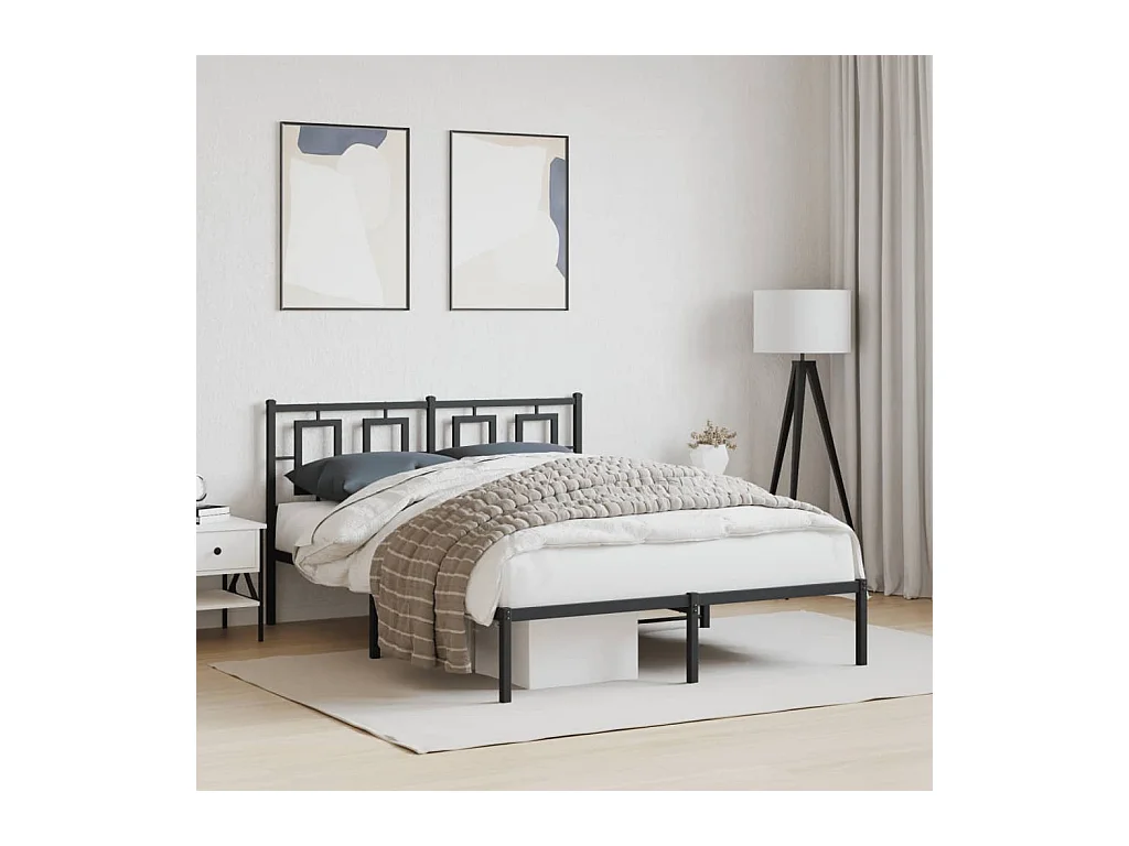 Cadre de lit métal sans matelas avec tête de lit noir 140x190cm