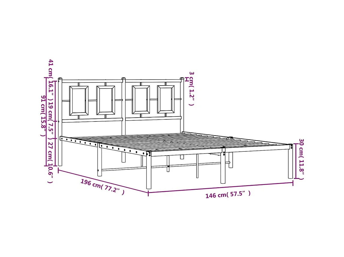 Cadre de lit métal sans matelas avec tête de lit noir 140x190cm