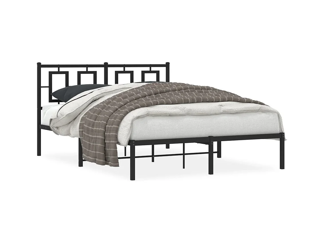 Cadre de lit métal sans matelas avec tête de lit noir 140x190cm