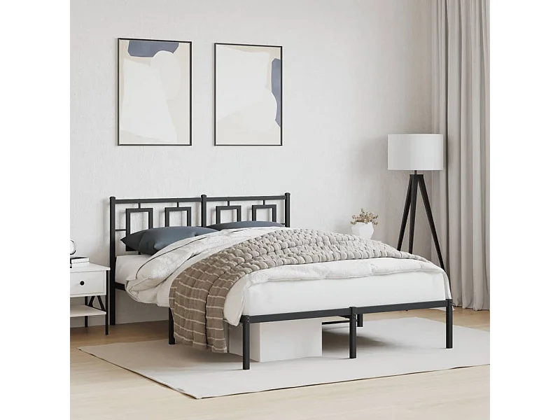 Cadre de lit métal sans matelas avec tête de lit noir 140x190cm