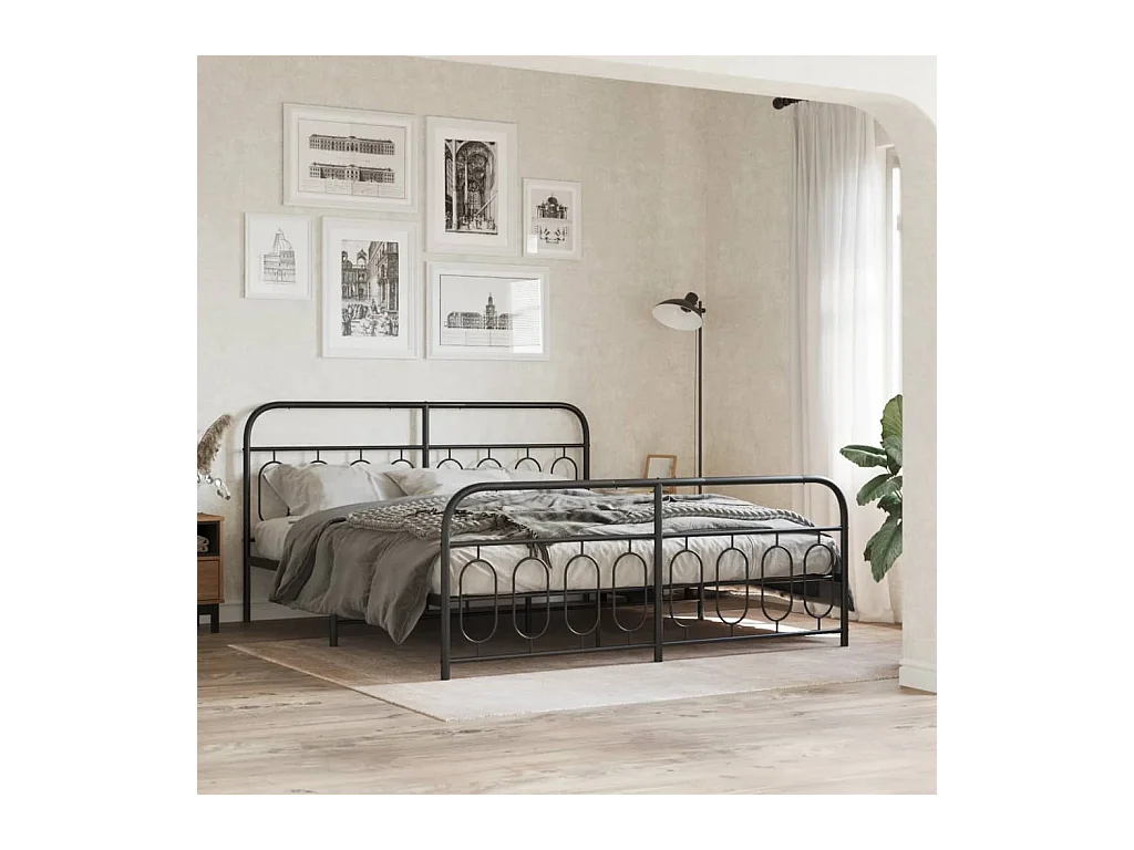 Bedframe met hoofd- en voeteneinde metaal zwart 183x213 cm