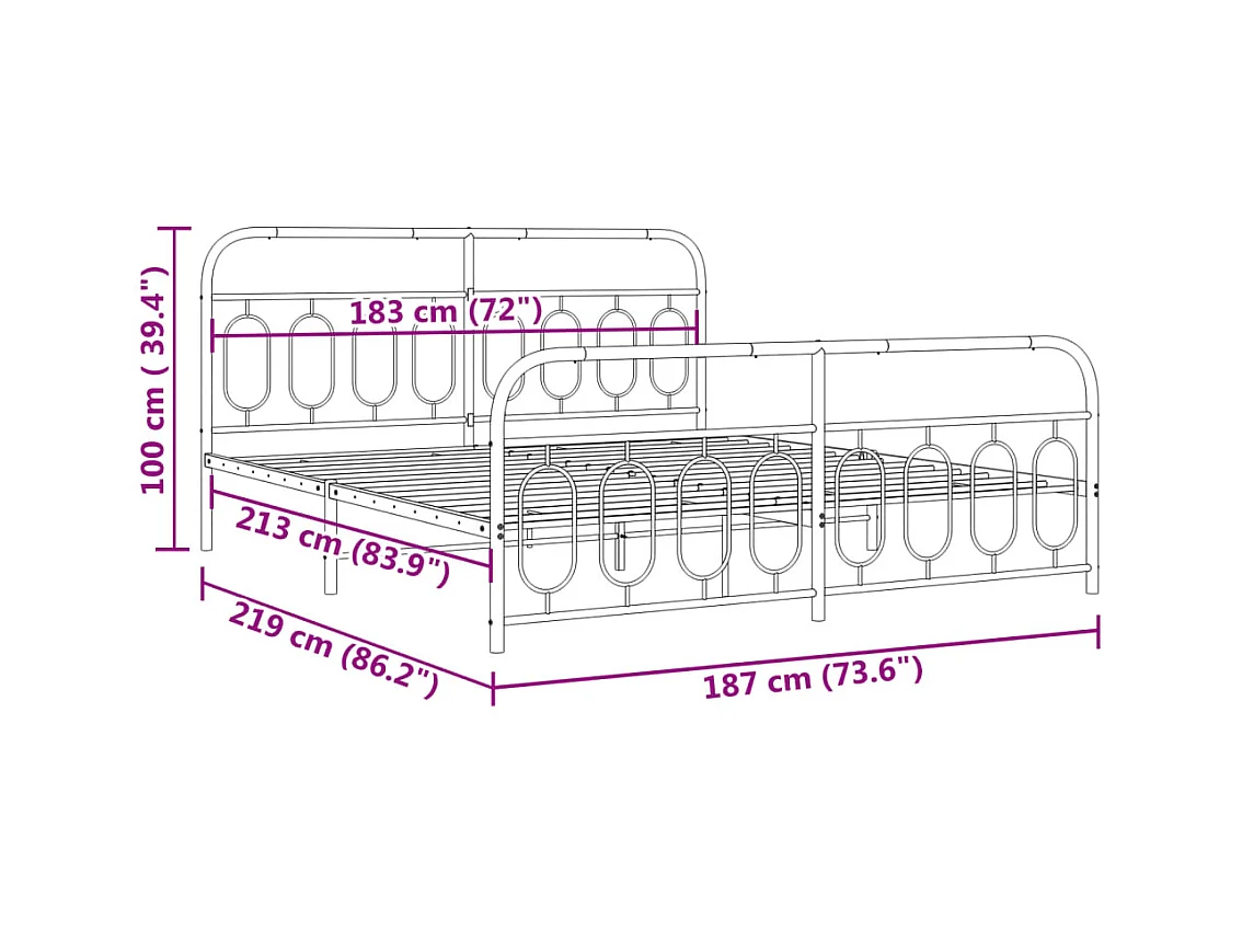 Bedframe met hoofd- en voeteneinde metaal zwart 183x213 cm