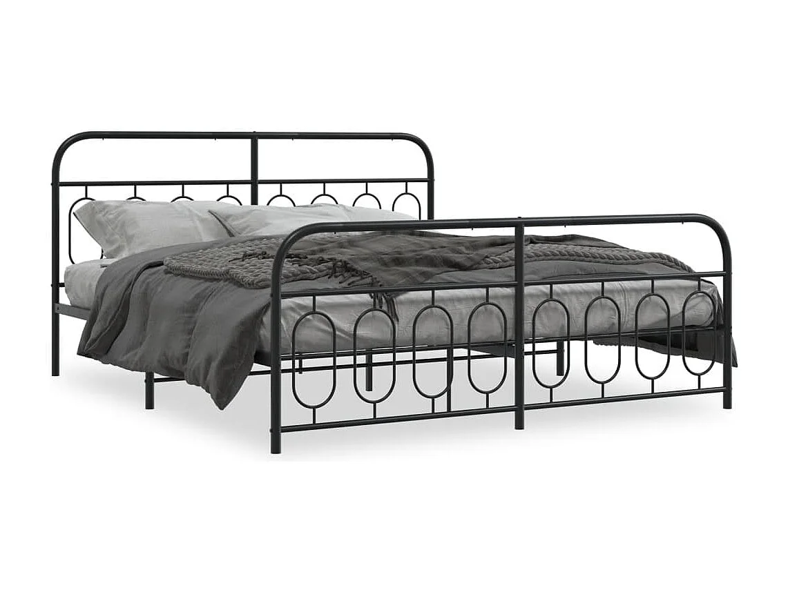 Cadre de lit métal sans matelas avec pied de lit noir 183x213cm