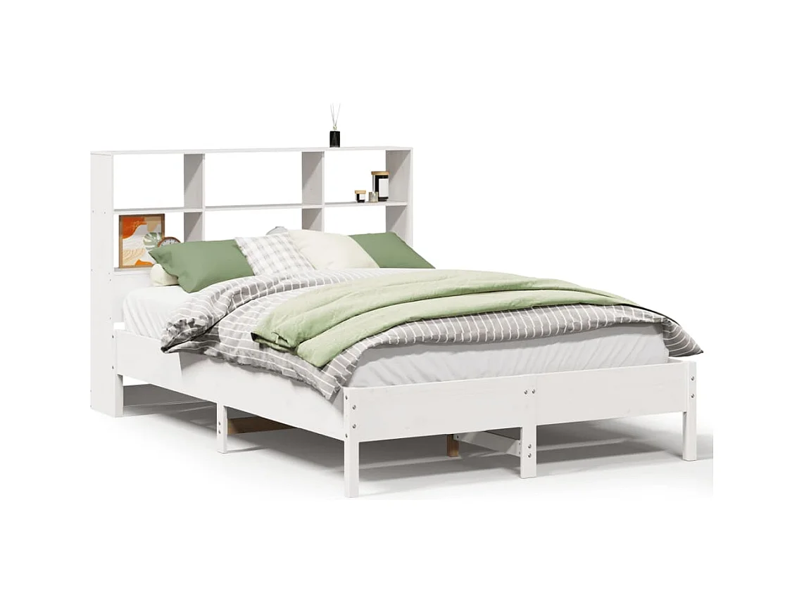 Lit bibliothèque sans matelas blanc 140x190 cm bois pin massif