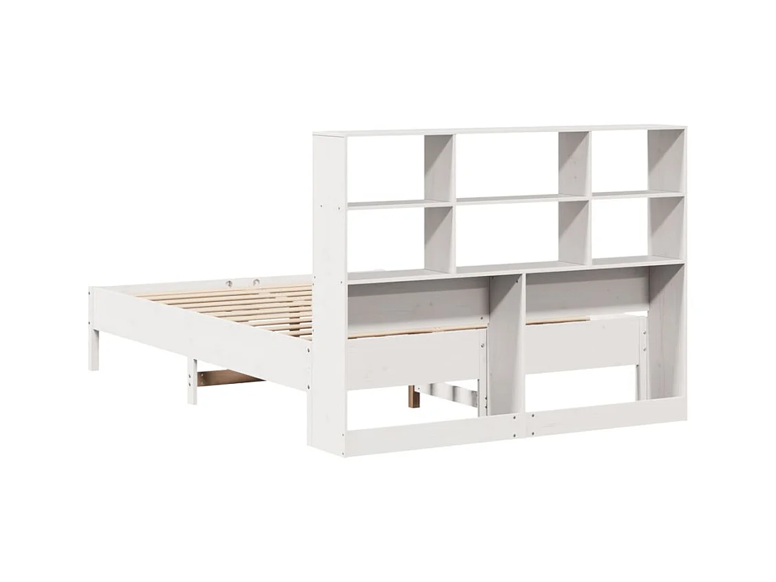 Lit bibliothèque sans matelas blanc 140x190 cm bois pin massif