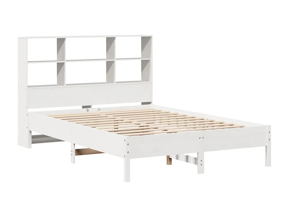 Lit bibliothèque sans matelas blanc 140x190 cm bois pin massif
