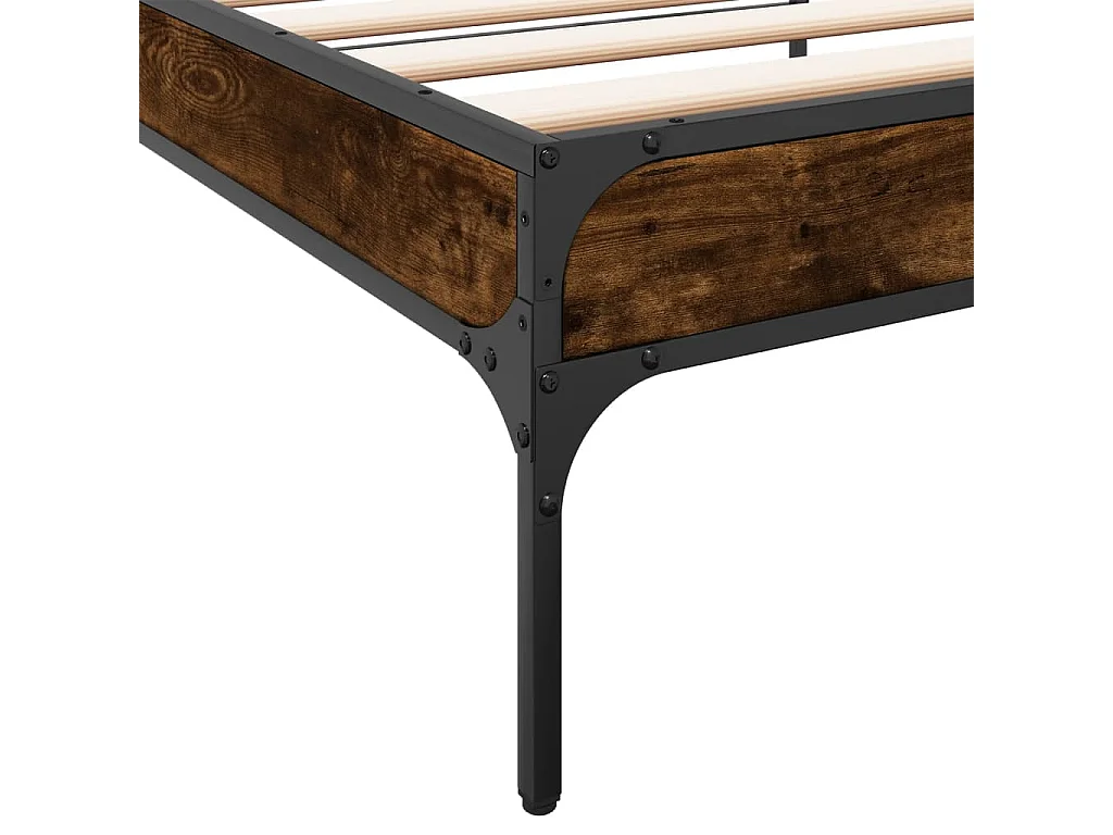 Bedframe bewerkt hout en metaal gerookt eikenkleurig 90x200 cm