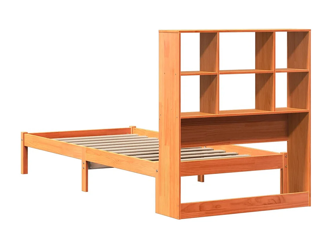 Lit bibliothèque sans matelas cire marron 100x200 cm pin massif