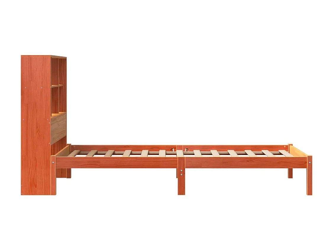 Bed met boekenkast zonder matras grenenhout wasbruin 100x200 cm