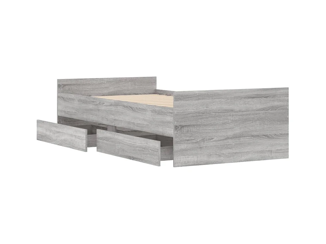 Cadre de lit avec tiroirs sans matelas sonoma gris 90x190 cm
