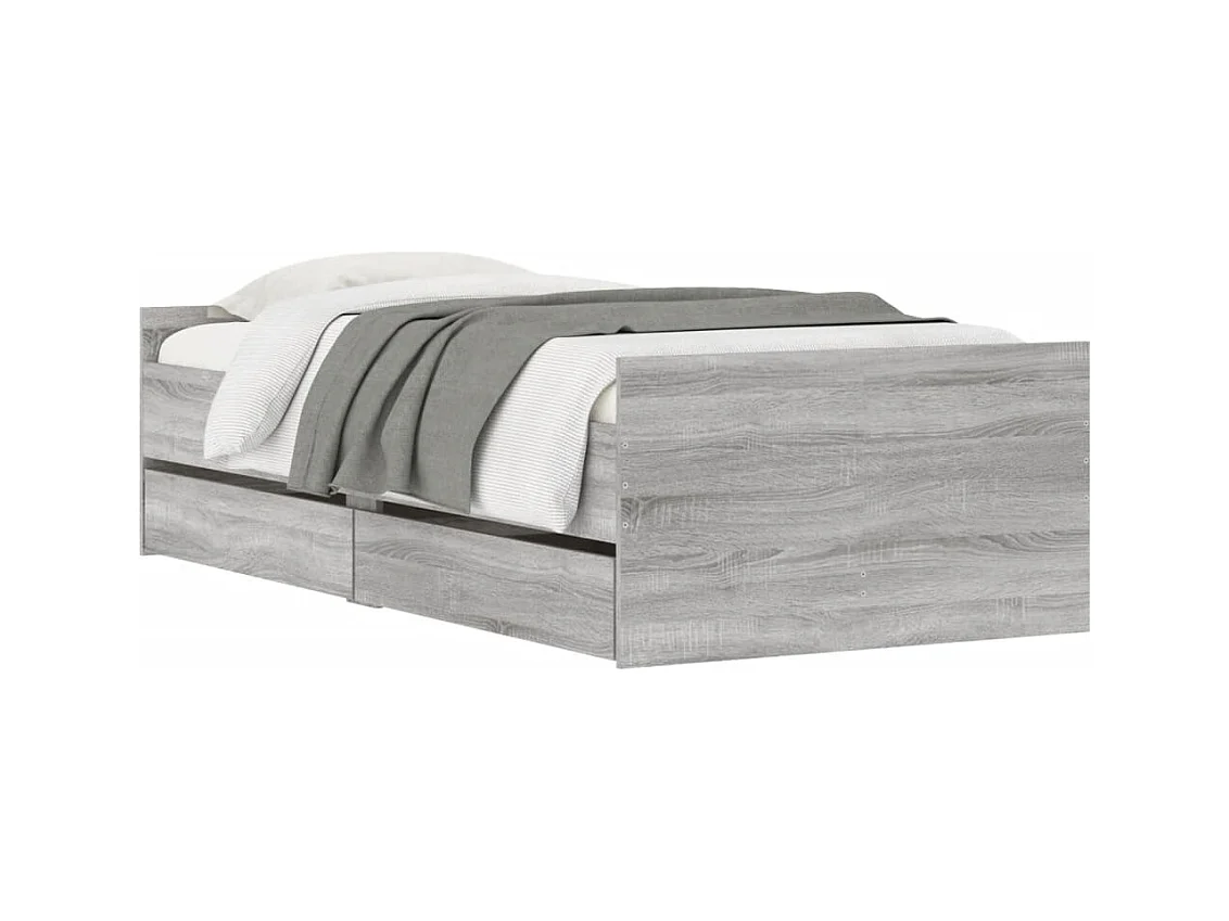 Cadre de lit avec tiroirs sans matelas sonoma gris 90x190 cm