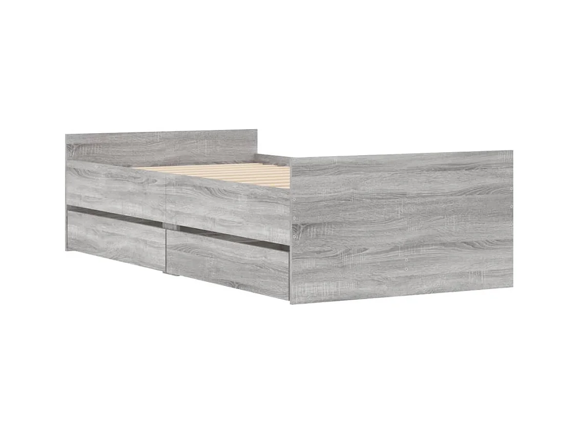 Cadre de lit avec tiroirs sans matelas sonoma gris 90x190 cm