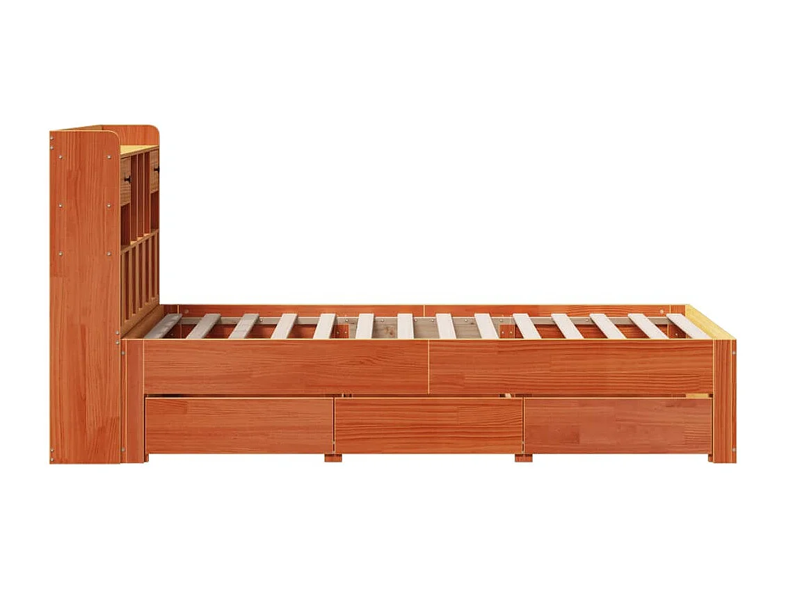 Lit bibliothèque sans matelas cire marron 90x190 cm pin massif