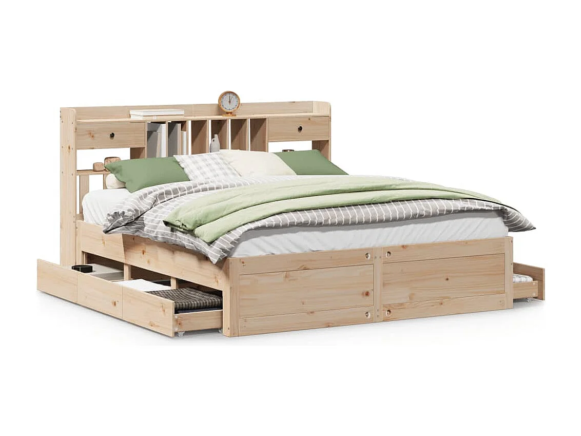 Lit bibliothèque sans matelas 200x200 cm bois massif de pin