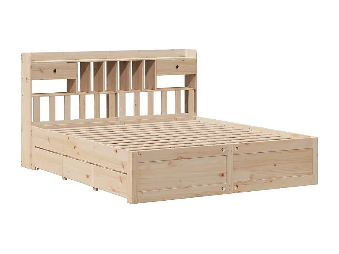 Lit bibliothèque sans matelas 200x200 cm bois massif de pin