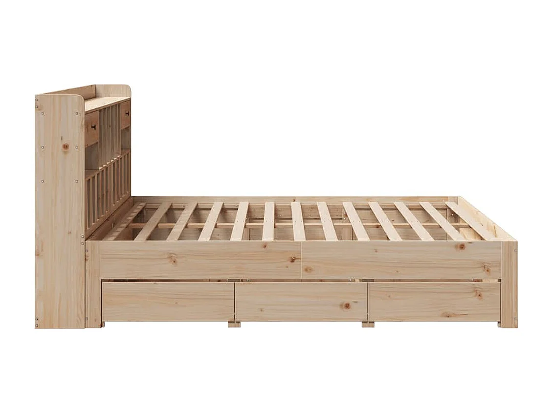Lit bibliothèque sans matelas 200x200 cm bois massif de pin