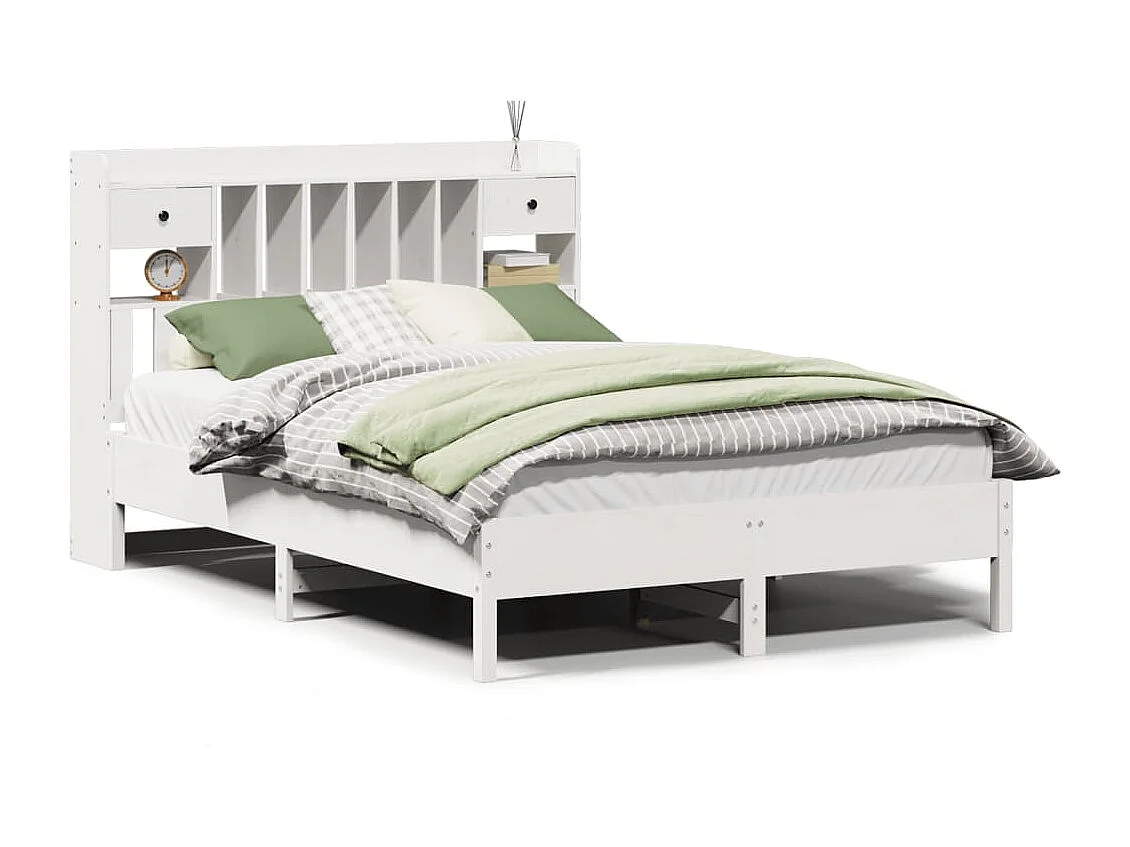 Cama com estante sem colchão 135x190 cm pinho maciço branco