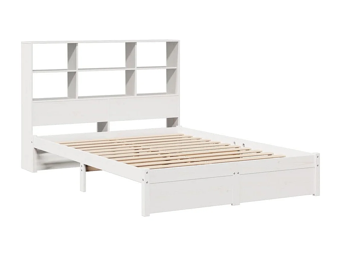 Cama con estantería sin colchón madera maciza blanca 160x200 cm