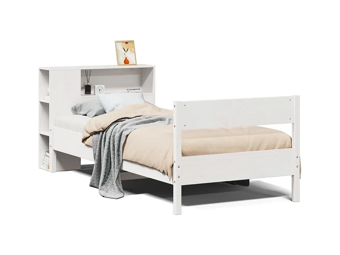 Lit bibliothèque sans matelas blanc 100x200 cm bois pin massif